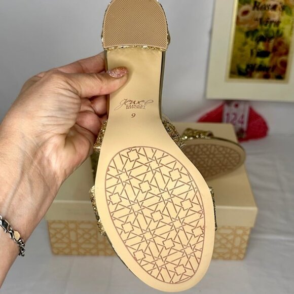 NWB Badgley Mischka Jewel Cook Metallic Gold Glitter Evening Sandals Size 9 - Picture 6 of 11